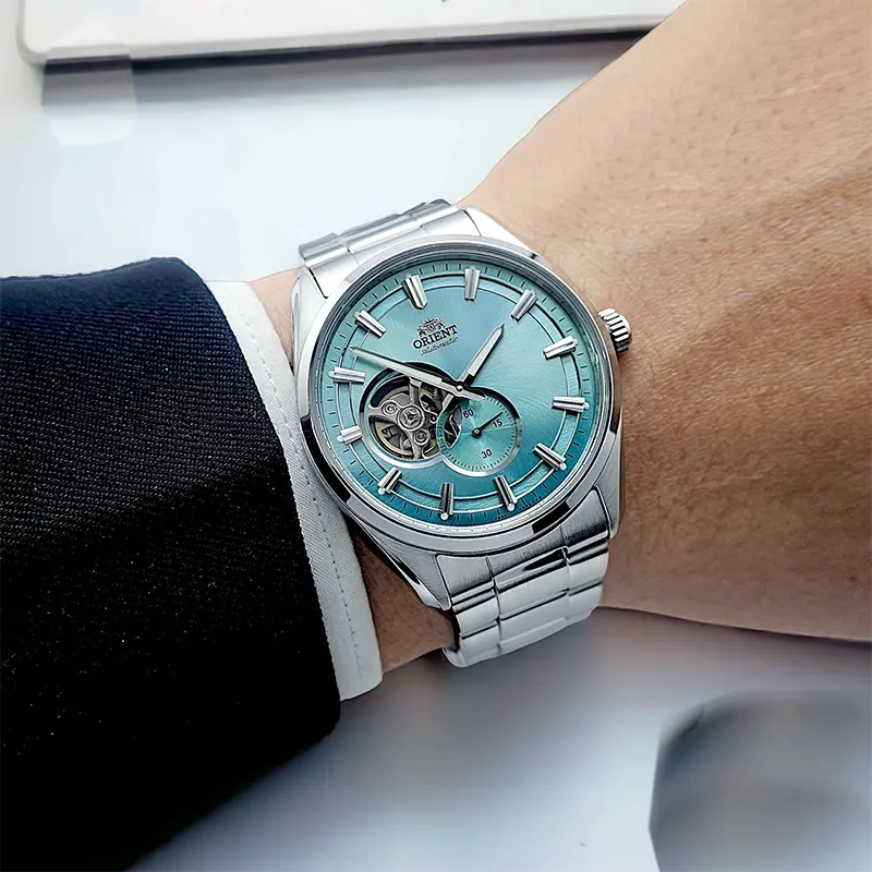 Orient Semi-skeleton Open Heart Ice Blue Men's Watch- RA-AR0009L